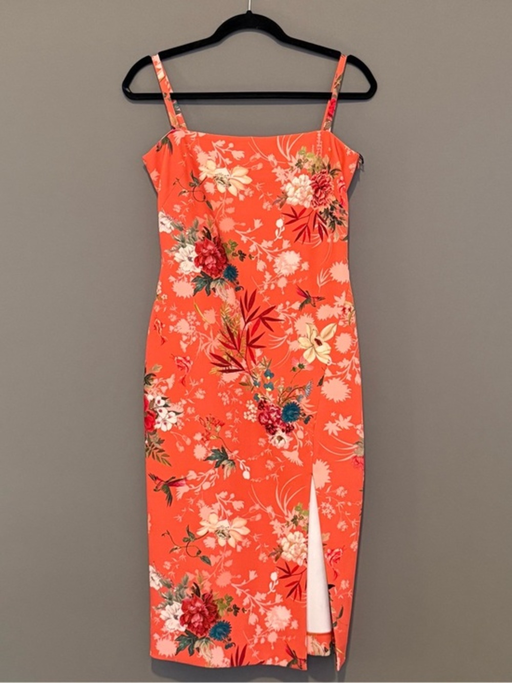 Susana Monaco Floral Bodycon Midi Dress Coral Pink Size 2 Coquette